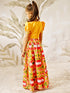 Girl's Mustard & Red Animal Print Lehenga Set